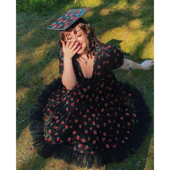 Lirika Matoshi Dresses & Skirts - Lirika Matoshi Dress Strawberry Midi Sequin Glitter Tulle Black S EUC